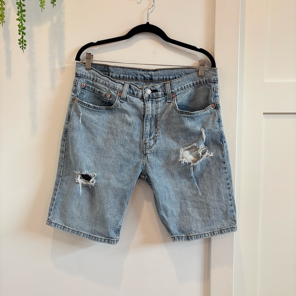 Levi's 405 Mens Light Wash Distressed Denim Short W 34 L 10